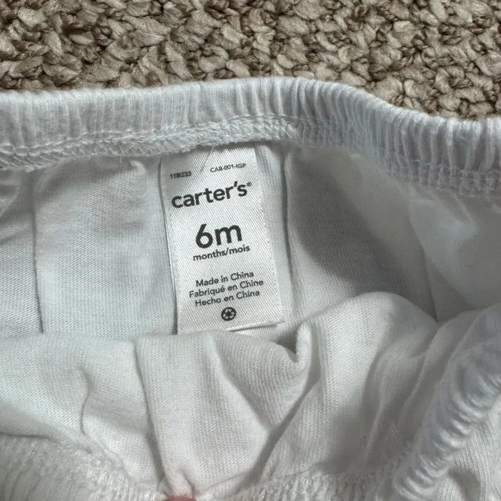 Carter's Baby Bloomer Shorts White Cotton Diaper Cover 6 Months
